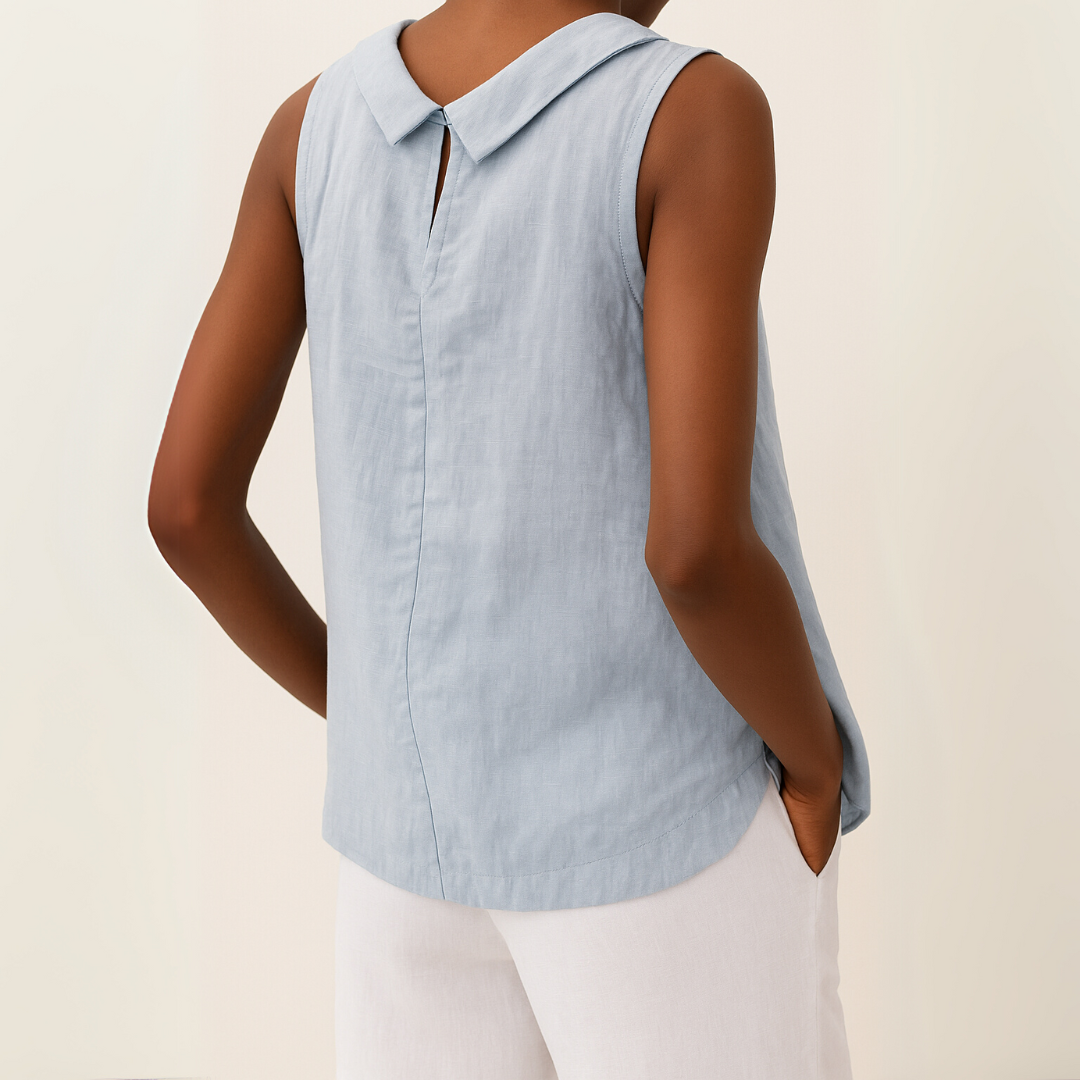 Petra | Rolled Collar Sleeveless Relaxed Linen Top