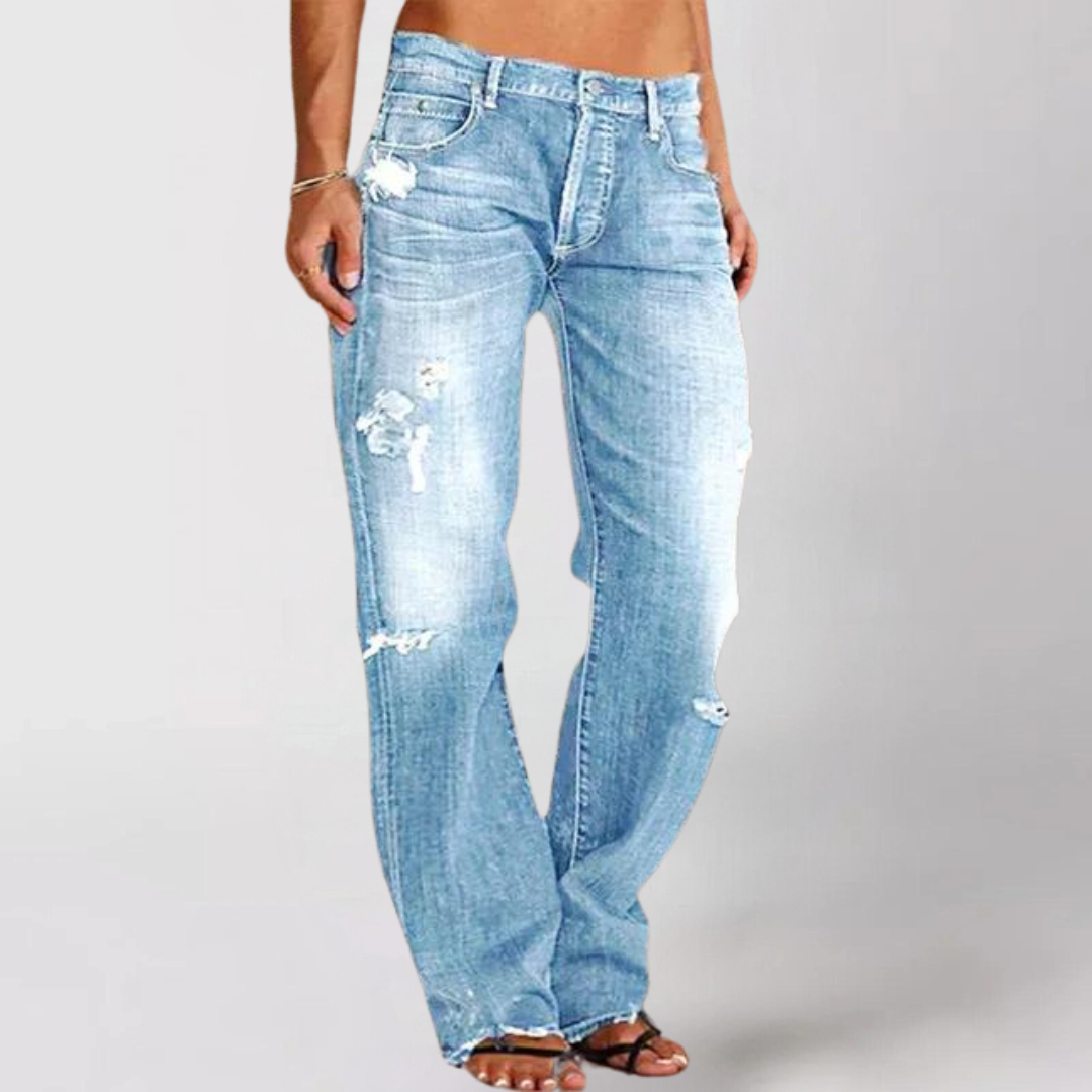 Harlow | Low-Rise Distressed Straight-Leg Jeans