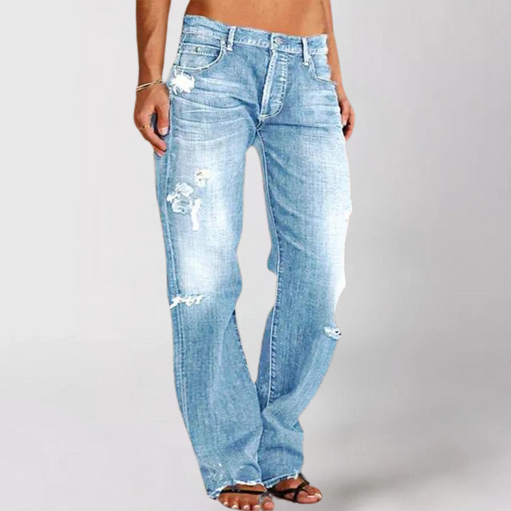 Harlow | Low-Rise Distressed Straight-Leg Jeans