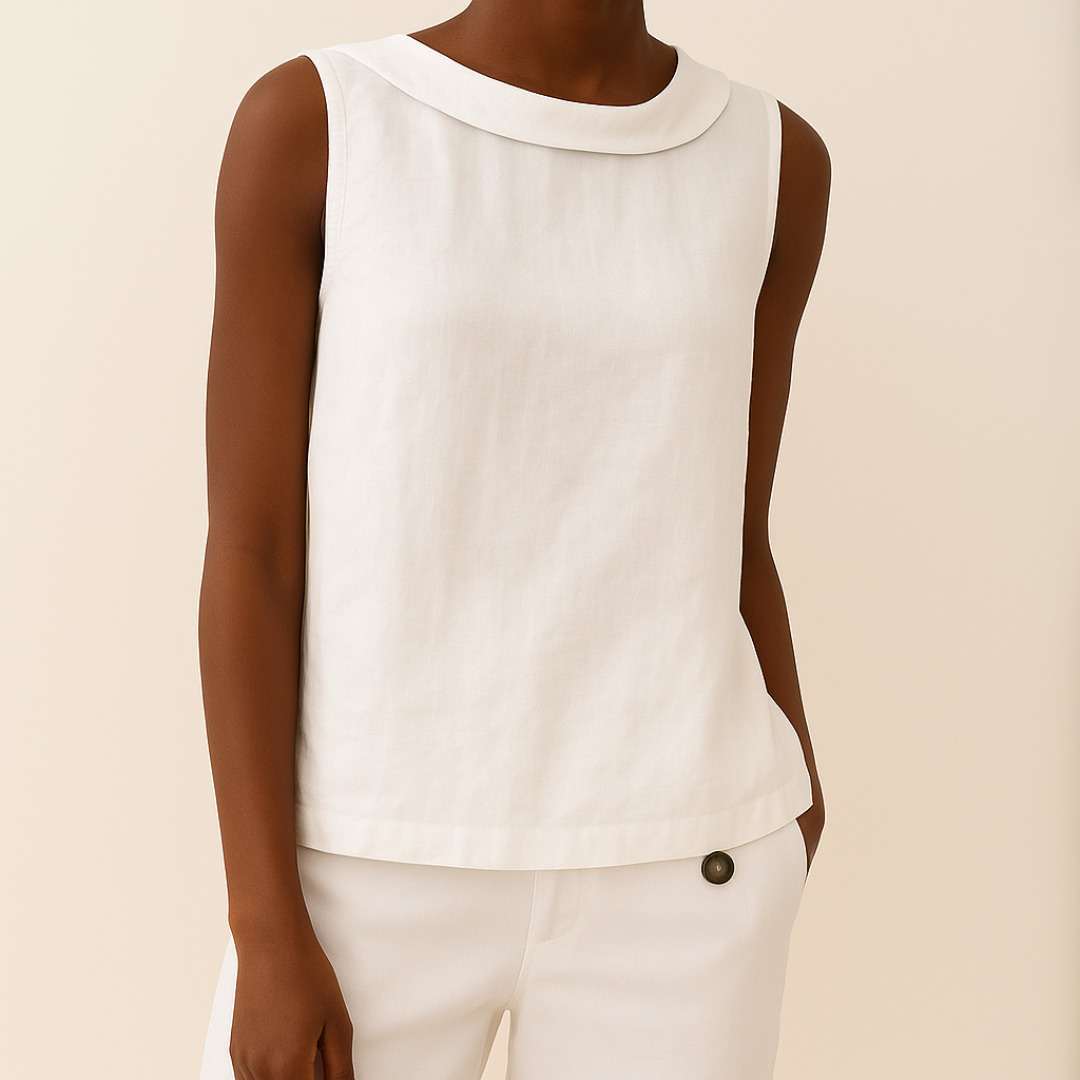 Petra | Rolled Collar Sleeveless Relaxed Linen Top