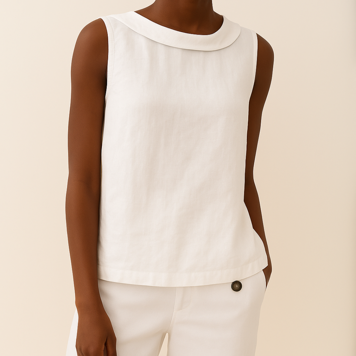 Petra | Rolled Collar Sleeveless Relaxed Linen Top