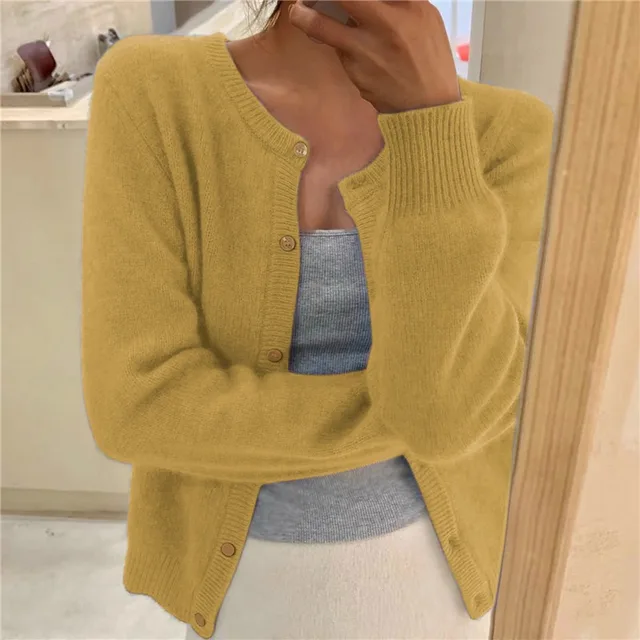 Anna | Round Neck Button-Front Long Sleeve Soft Knit Cardigan