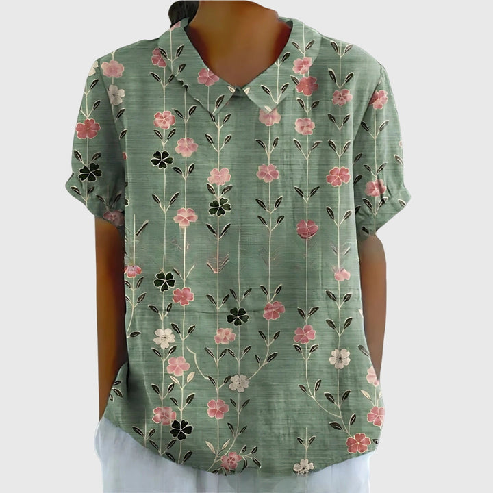 Fleur | Floral Print Peter Pan Collar Short Sleeve Blouse