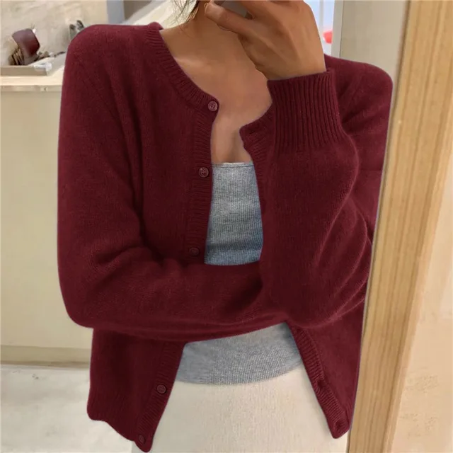 Anna | Round Neck Button-Front Long Sleeve Soft Knit Cardigan