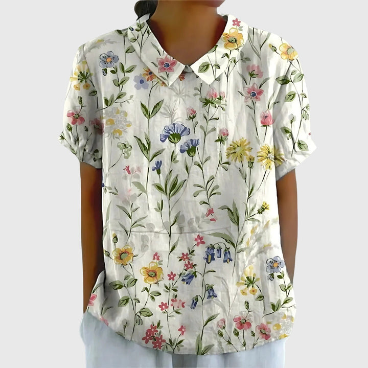 Fleur | Floral Print Peter Pan Collar Short Sleeve Blouse