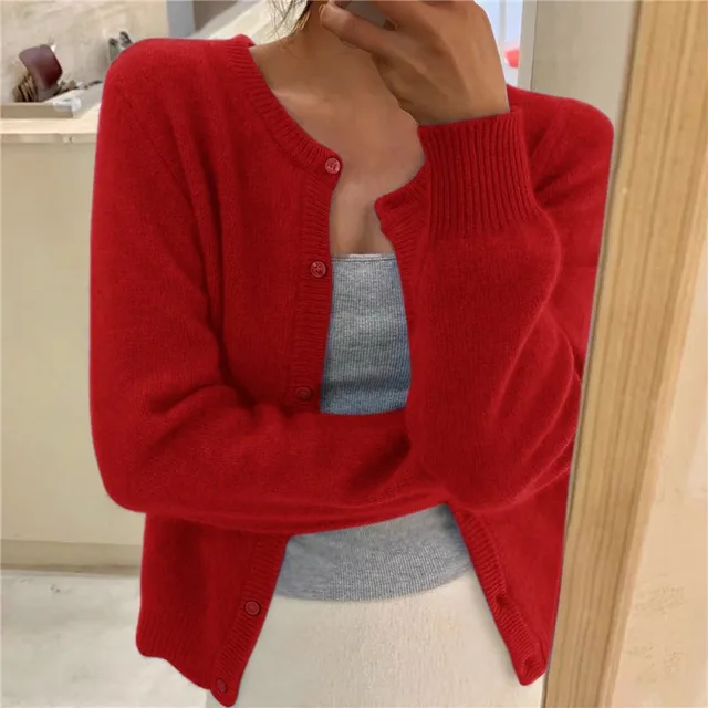 Anna | Round Neck Button-Front Long Sleeve Soft Knit Cardigan