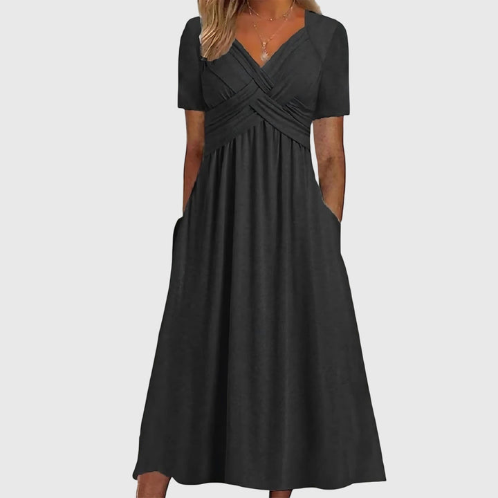 Eloise | V-Neck Wrap Bodice Short Sleeve Midi Dress