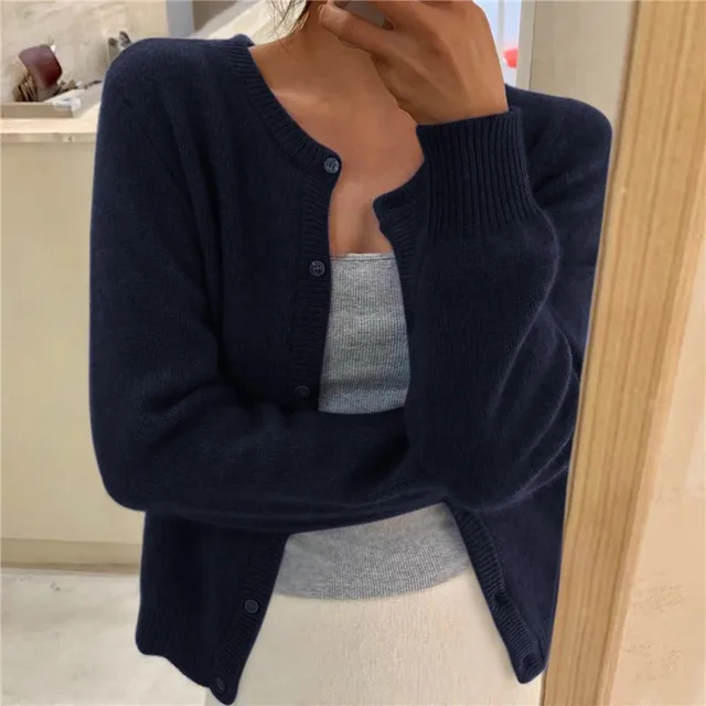 Anna | Round Neck Button-Front Long Sleeve Soft Knit Cardigan