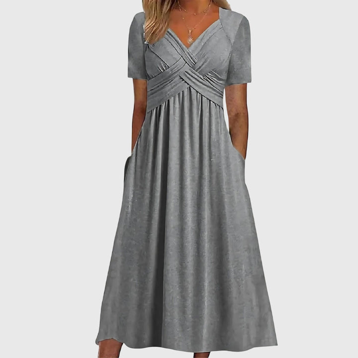 Eloise | V-Neck Wrap Bodice Short Sleeve Midi Dress