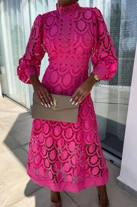 Azalée | Women's Crochet Lace Mock Neck Midi Dress