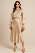 Anastasia | Women's Tie-Neck Blouson Midi Dress
