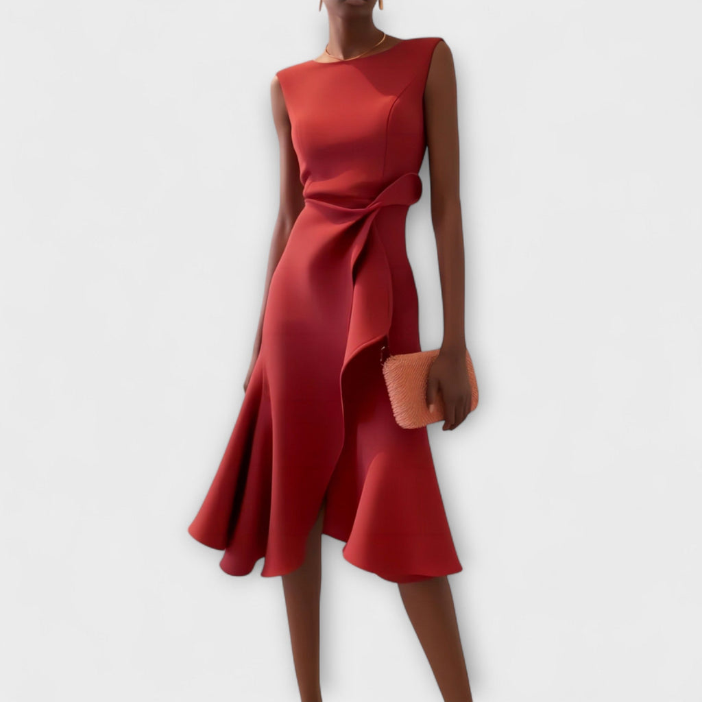 Ariane Asymmetric Ruffle Midi Dress