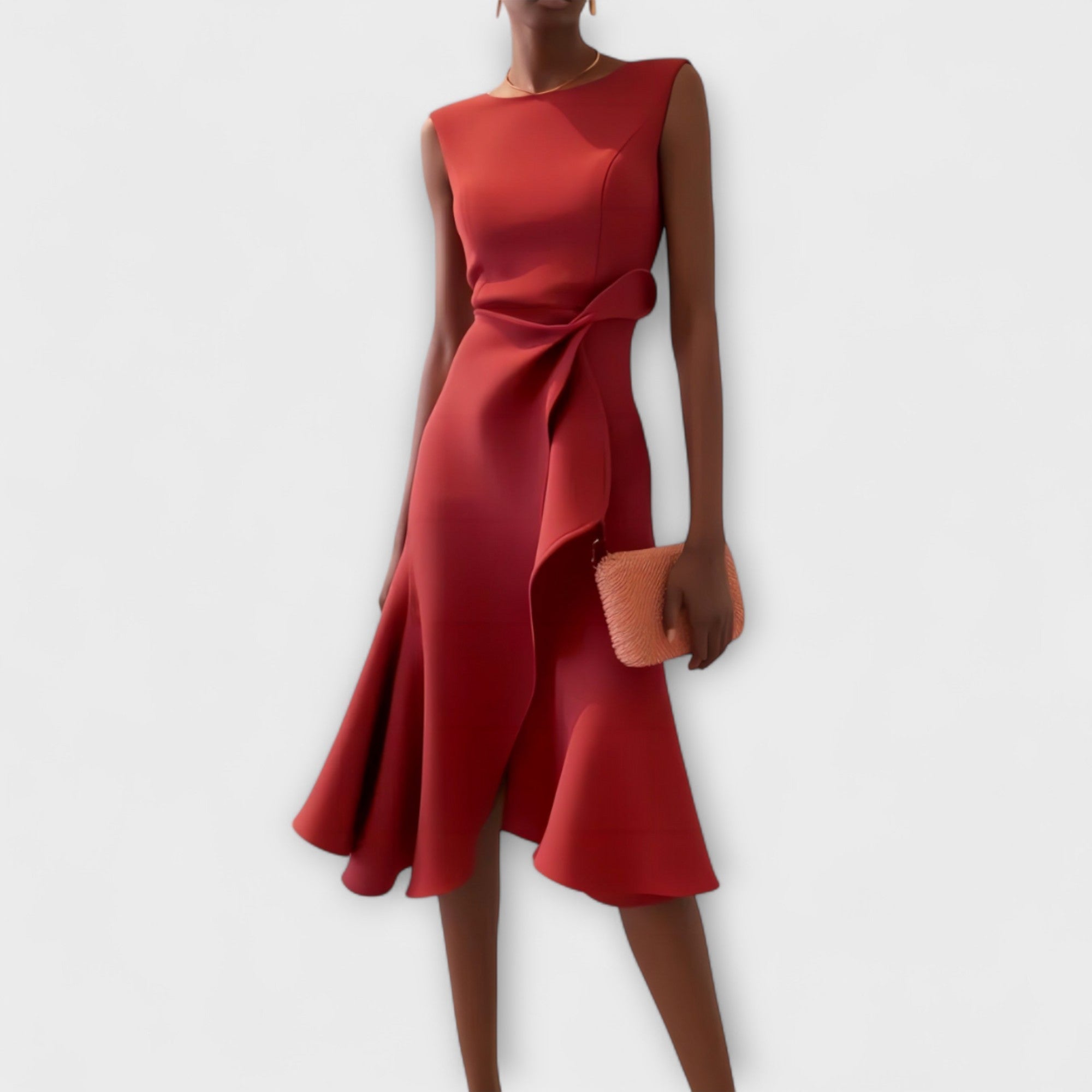 Ariane Asymmetric Ruffle Midi Dress
