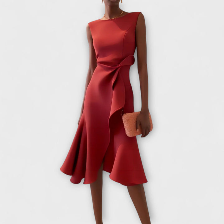 Ariane Asymmetric Ruffle Midi Dress