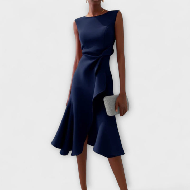 Ariane Asymmetric Ruffle Midi Dress