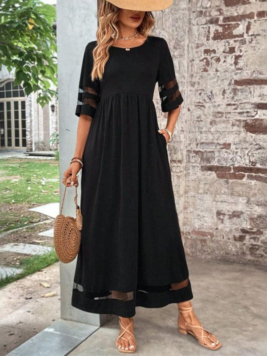Salomé | Women's Lace Trim Bell Sleeve Maxi Dress