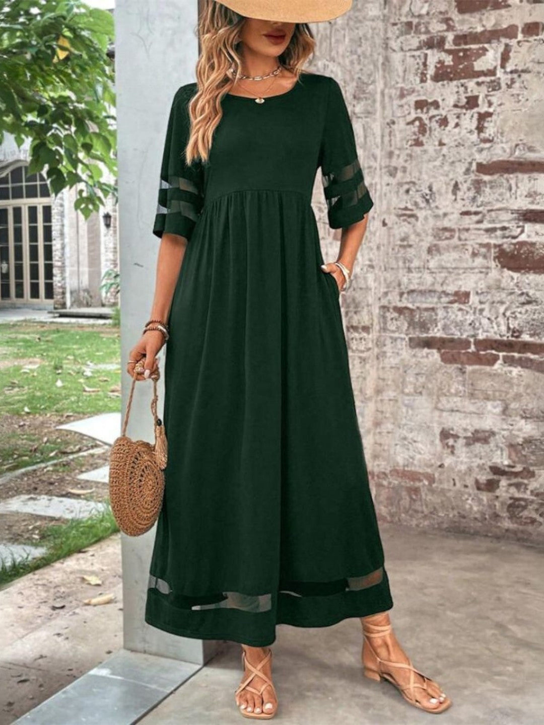 Nadia | Lace Trim V-Neck Long Sleeve Boho Maxi Dress