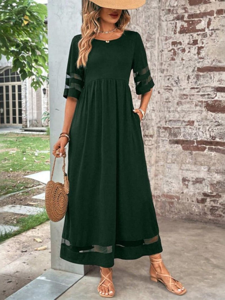 Nadia | Lace Trim V-Neck Long Sleeve Boho Maxi Dress