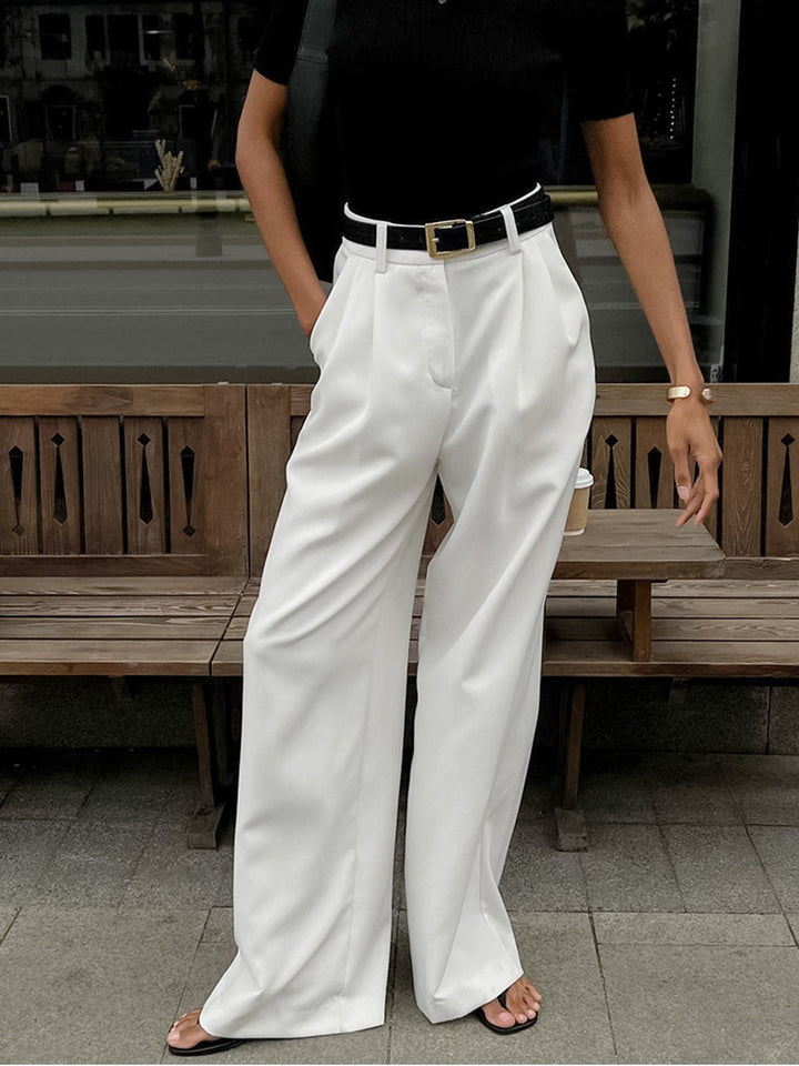 Ava | High-Waist Pleated Wide-Leg Tailored Trousers
