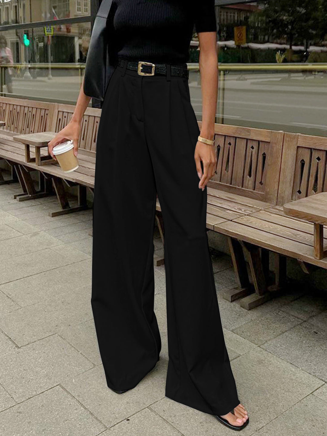 Ava | High-Waist Pleated Wide-Leg Tailored Trousers
