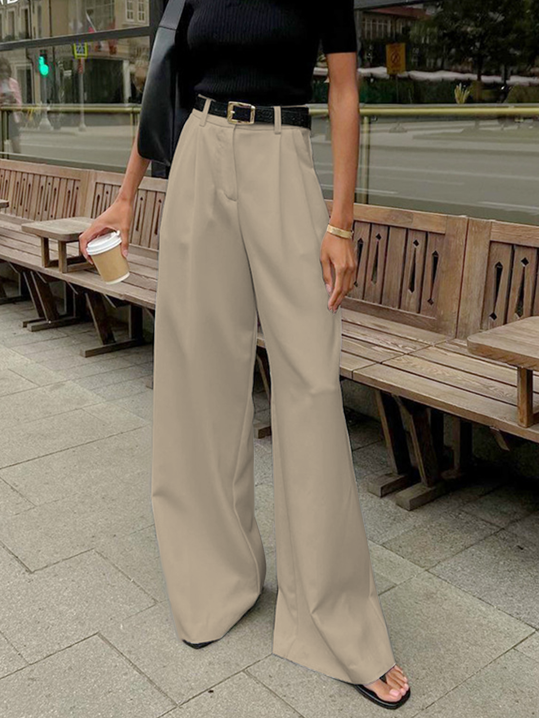 Ava | High-Waist Pleated Wide-Leg Tailored Trousers