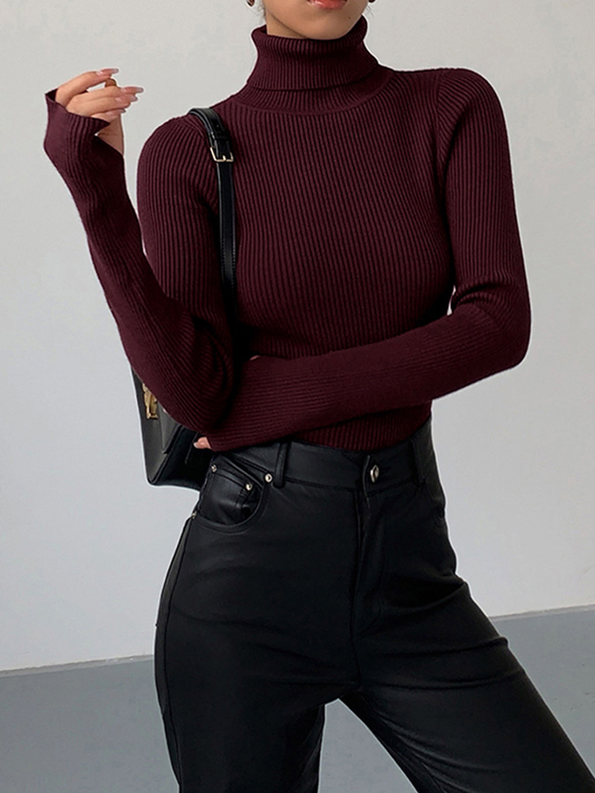 Clara | Turtleneck Ribbed Long Sleeve Knit Sweater