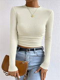 Leah | Crew Neck Waffle Knit Long Sleeve Crop Top