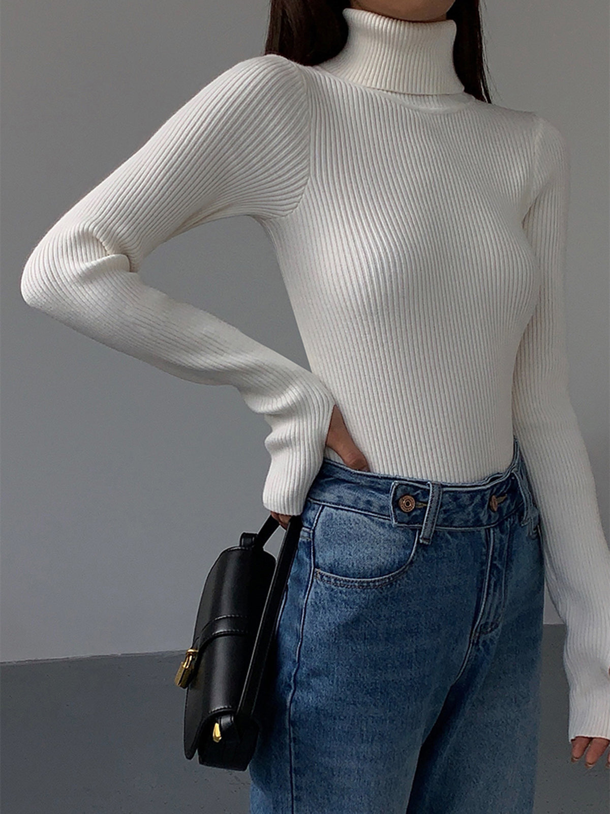 Clara | Turtleneck Ribbed Long Sleeve Knit Sweater