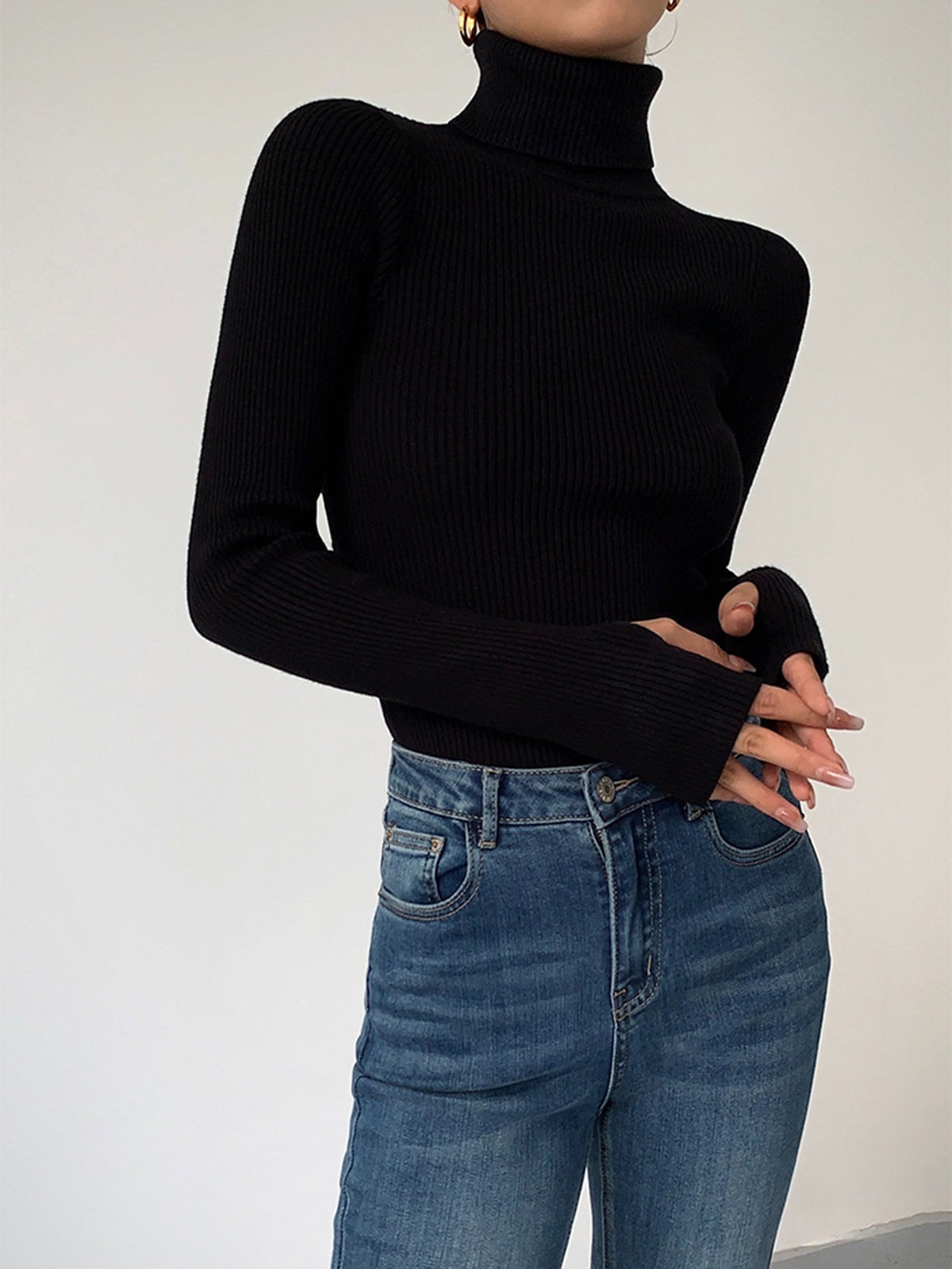 Clara | Turtleneck Ribbed Long Sleeve Knit Sweater