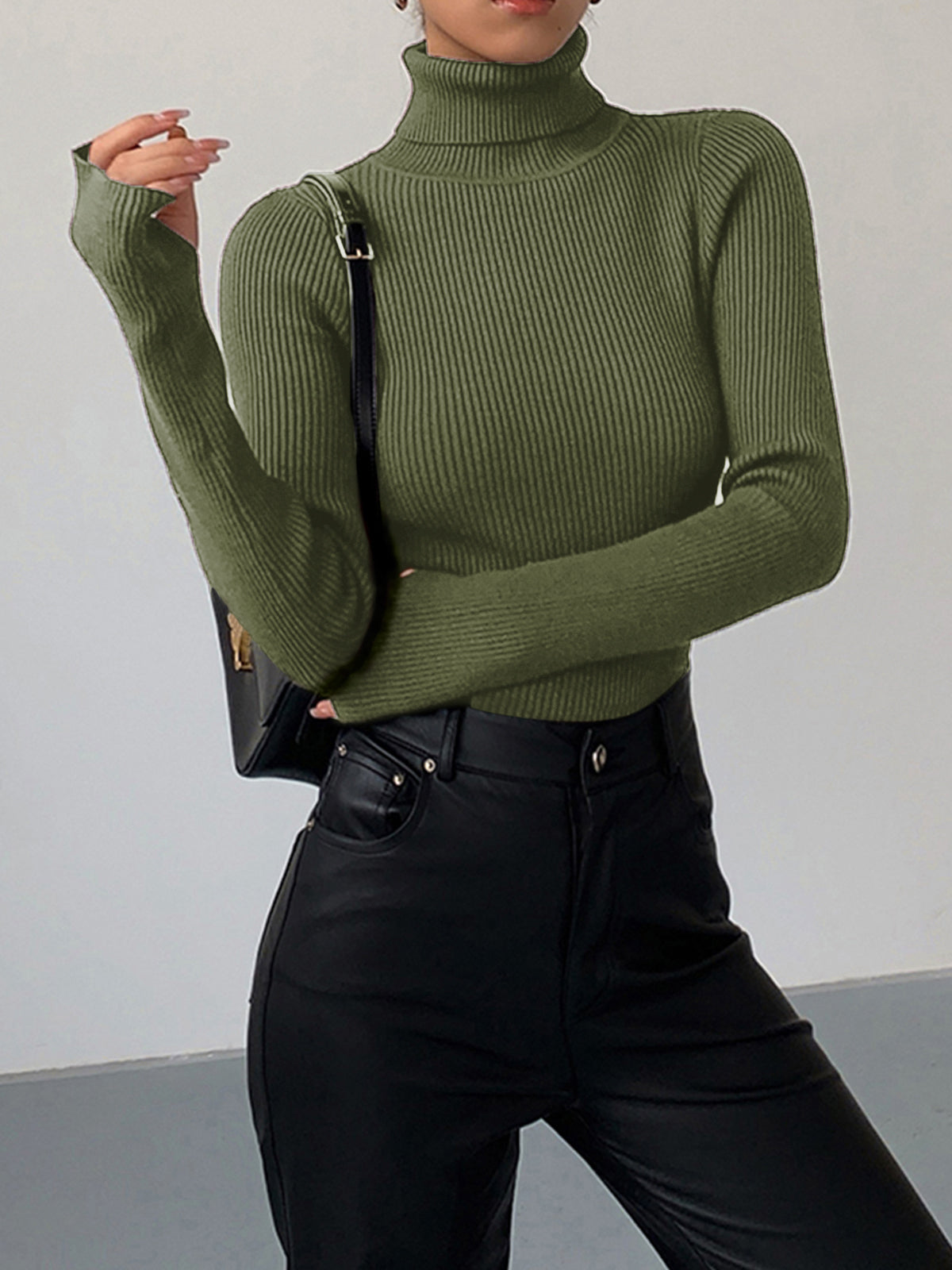 Clara | Turtleneck Ribbed Long Sleeve Knit Sweater