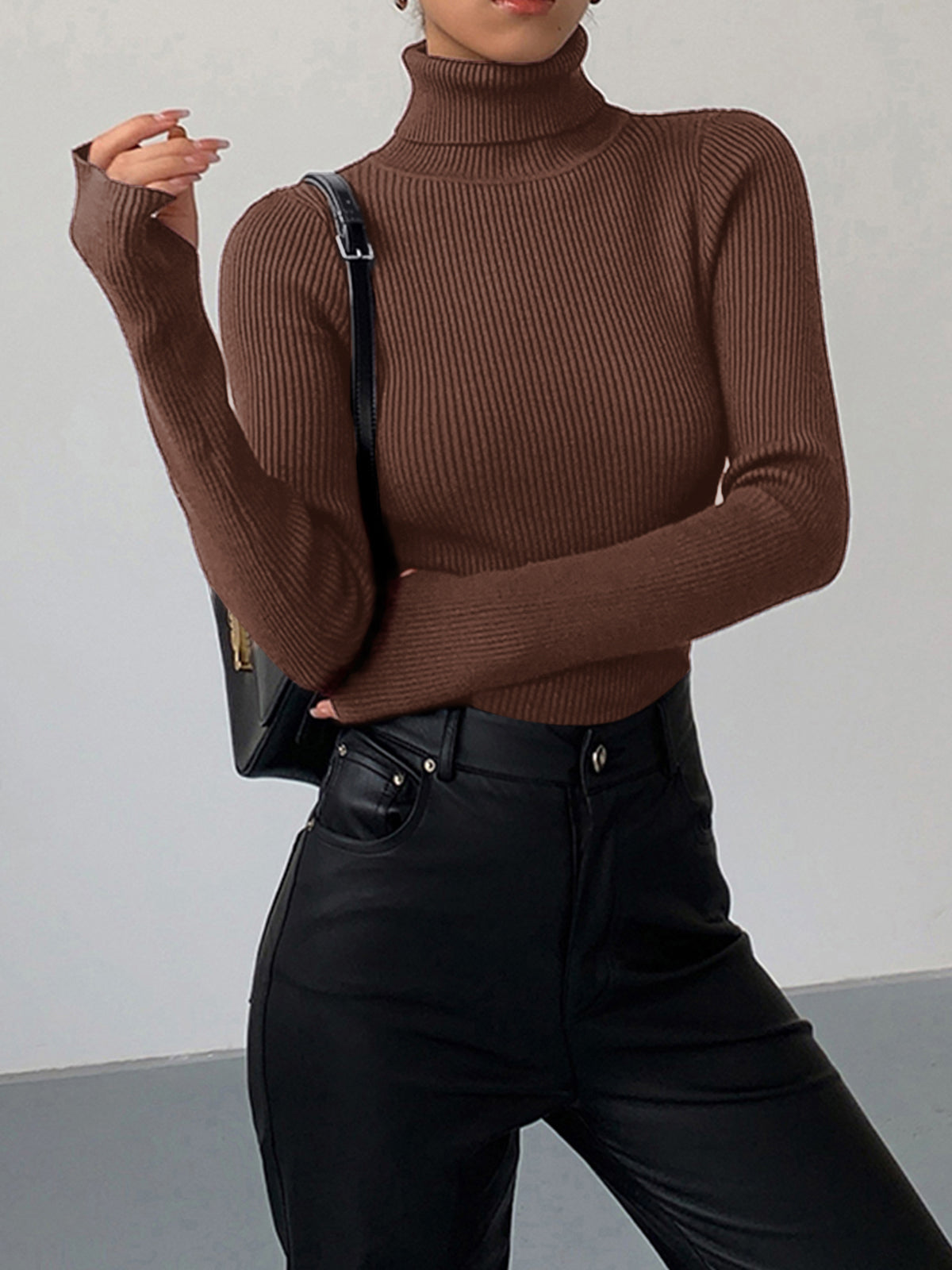 Clara | Turtleneck Ribbed Long Sleeve Knit Sweater
