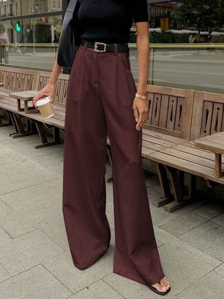Ava | High-Waist Pleated Wide-Leg Tailored Trousers