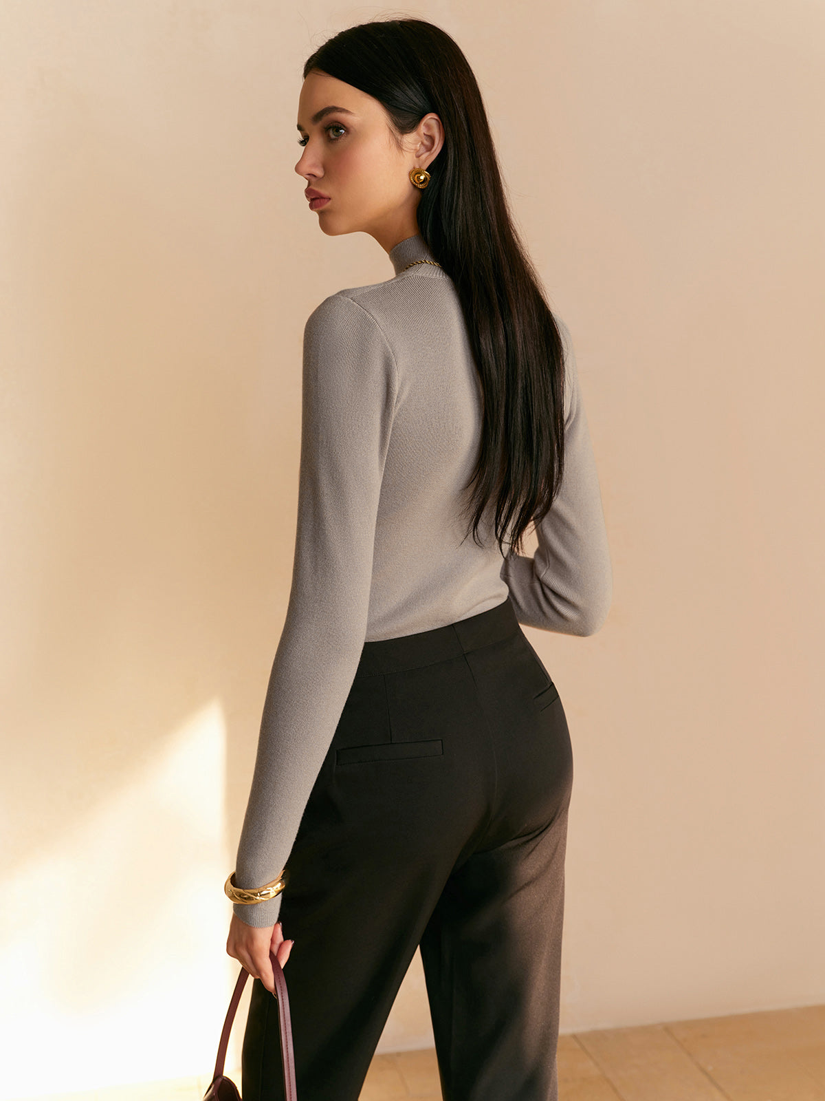 Ava | Turtleneck Fitted Long Sleeve Ribbed Knit Top