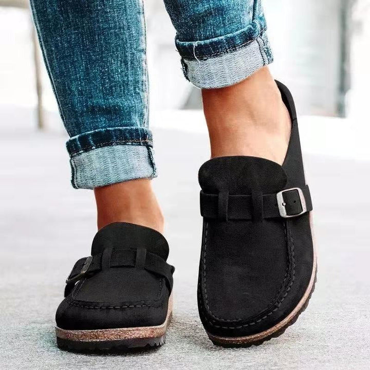 Riva | Suede Buckle Slip-On Clog Mules