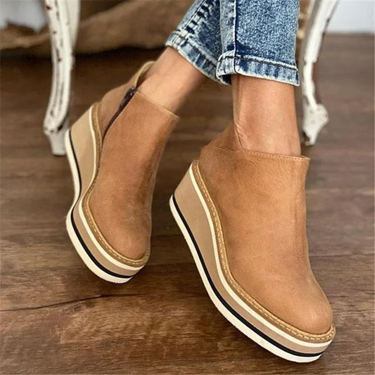 Chloe | Women's Tan Wedge Platform Ankle Boots