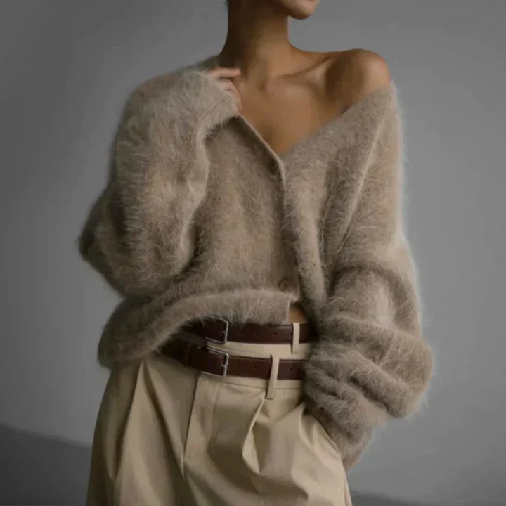 Petra | Fluffy Mohair-Style V-Neck Cardigan
