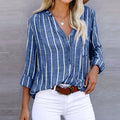 Tara | V-Neck Striped Button-Front Long Sleeve Relaxed Shirt