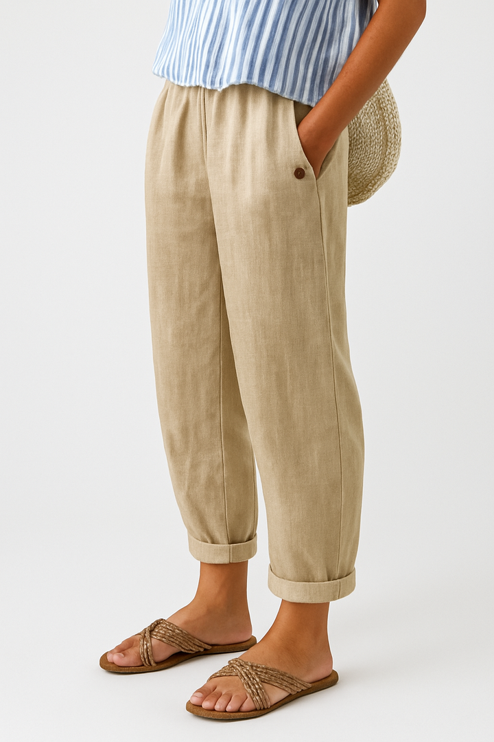 Mia | Elasticated Waist Tapered Linen Trousers