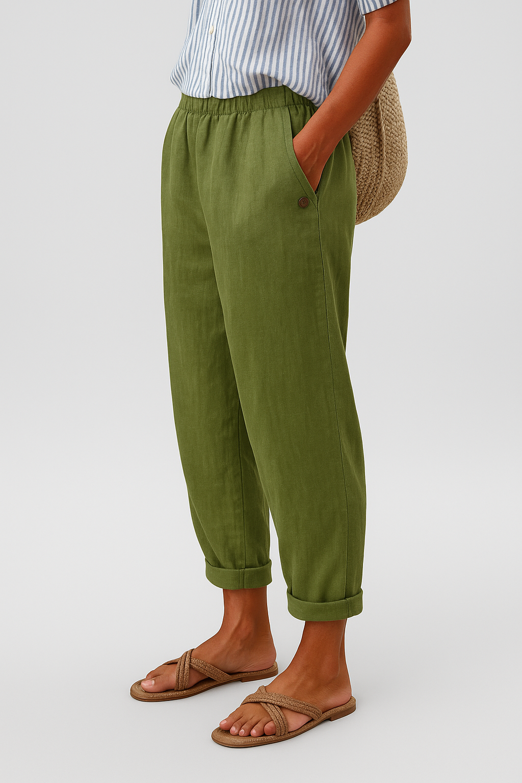 Mia | Elasticated Waist Tapered Linen Trousers