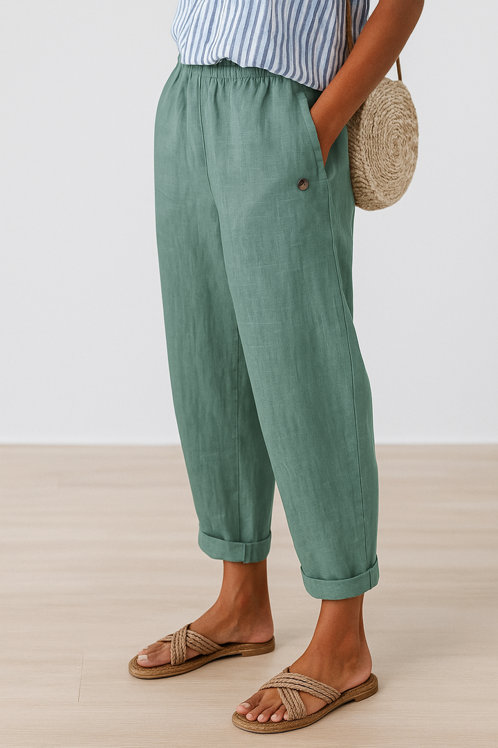 Mia | Elasticated Waist Tapered Linen Trousers