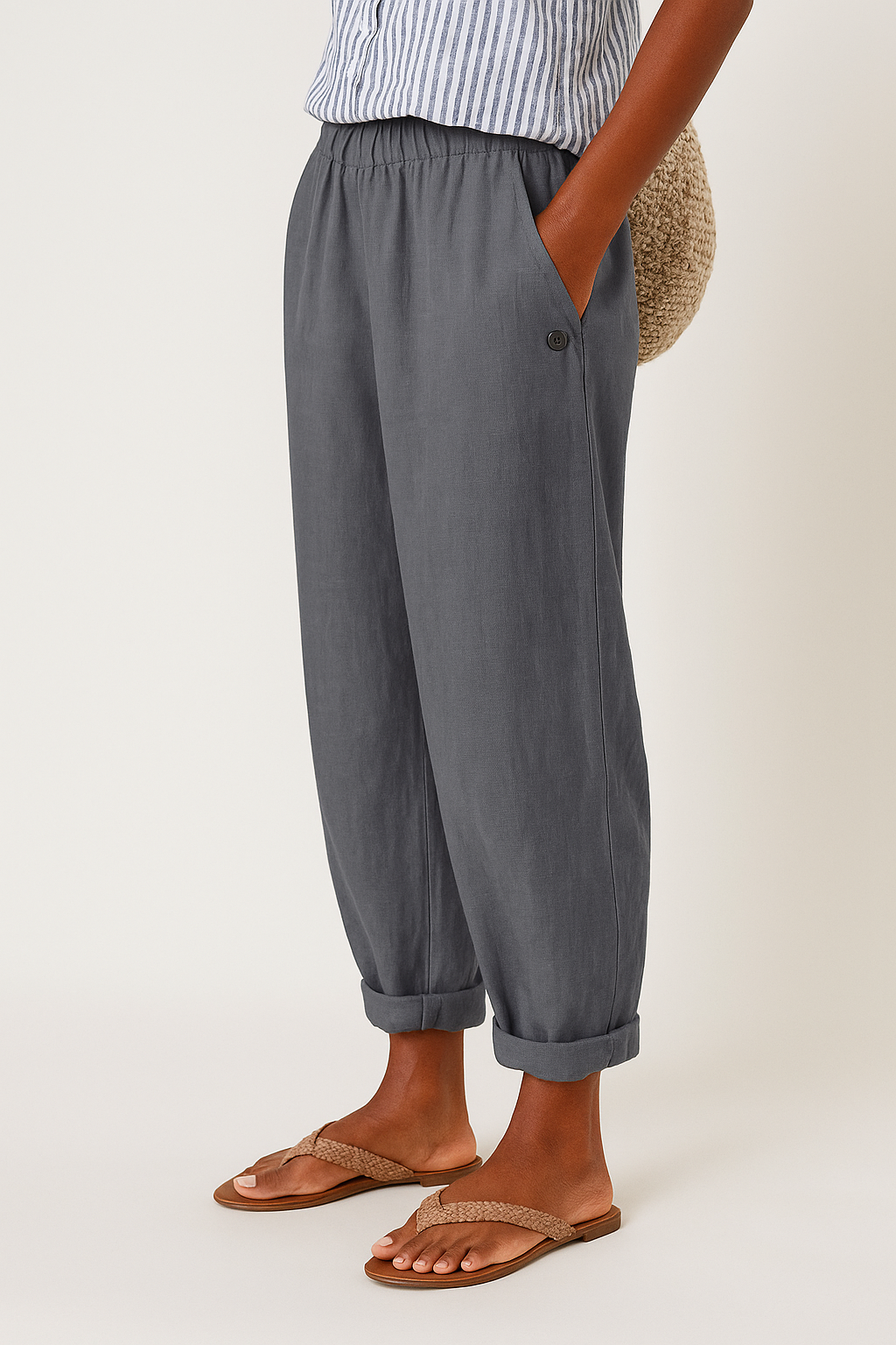 Mia | Elasticated Waist Tapered Linen Trousers