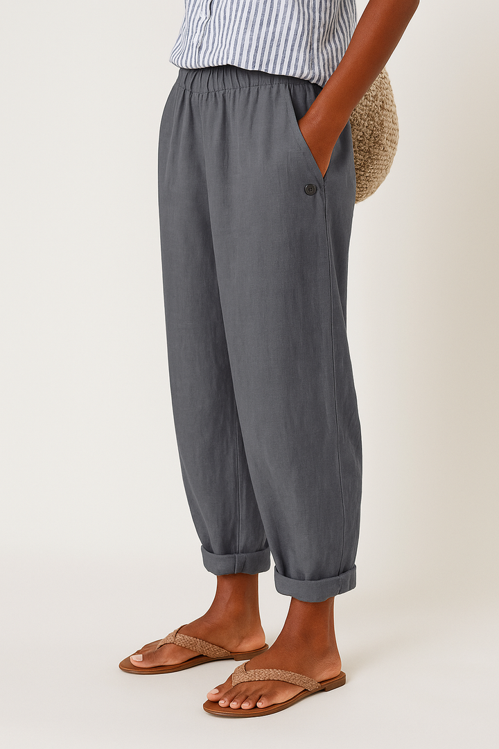 Mia | Elasticated Waist Tapered Linen Trousers