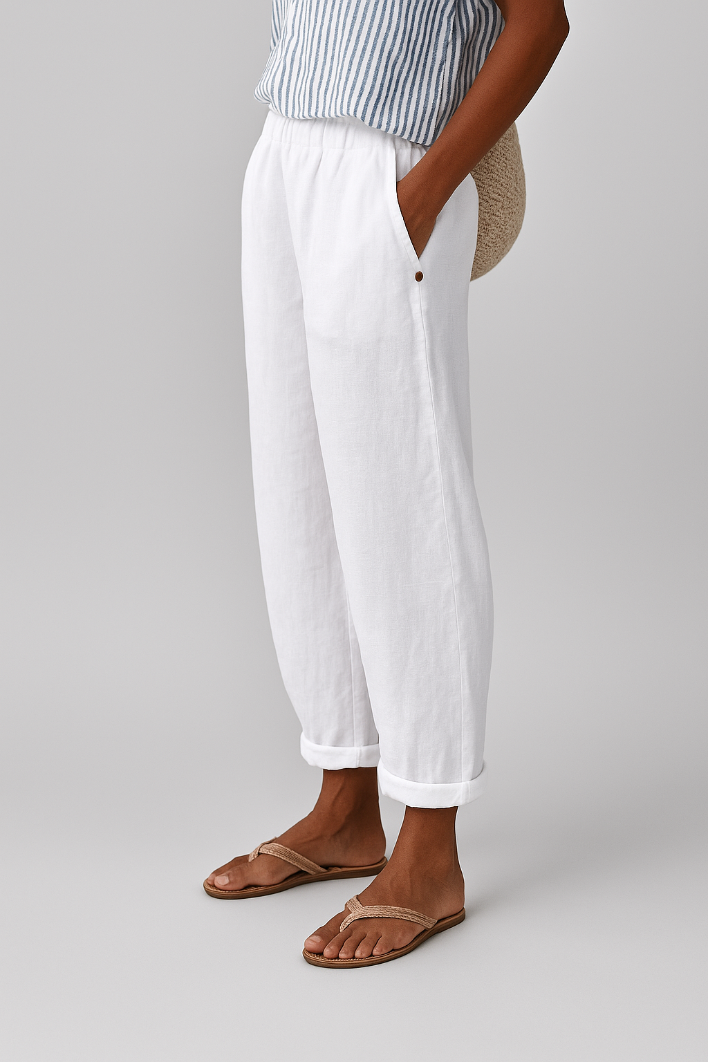 Mia | Elasticated Waist Tapered Linen Trousers