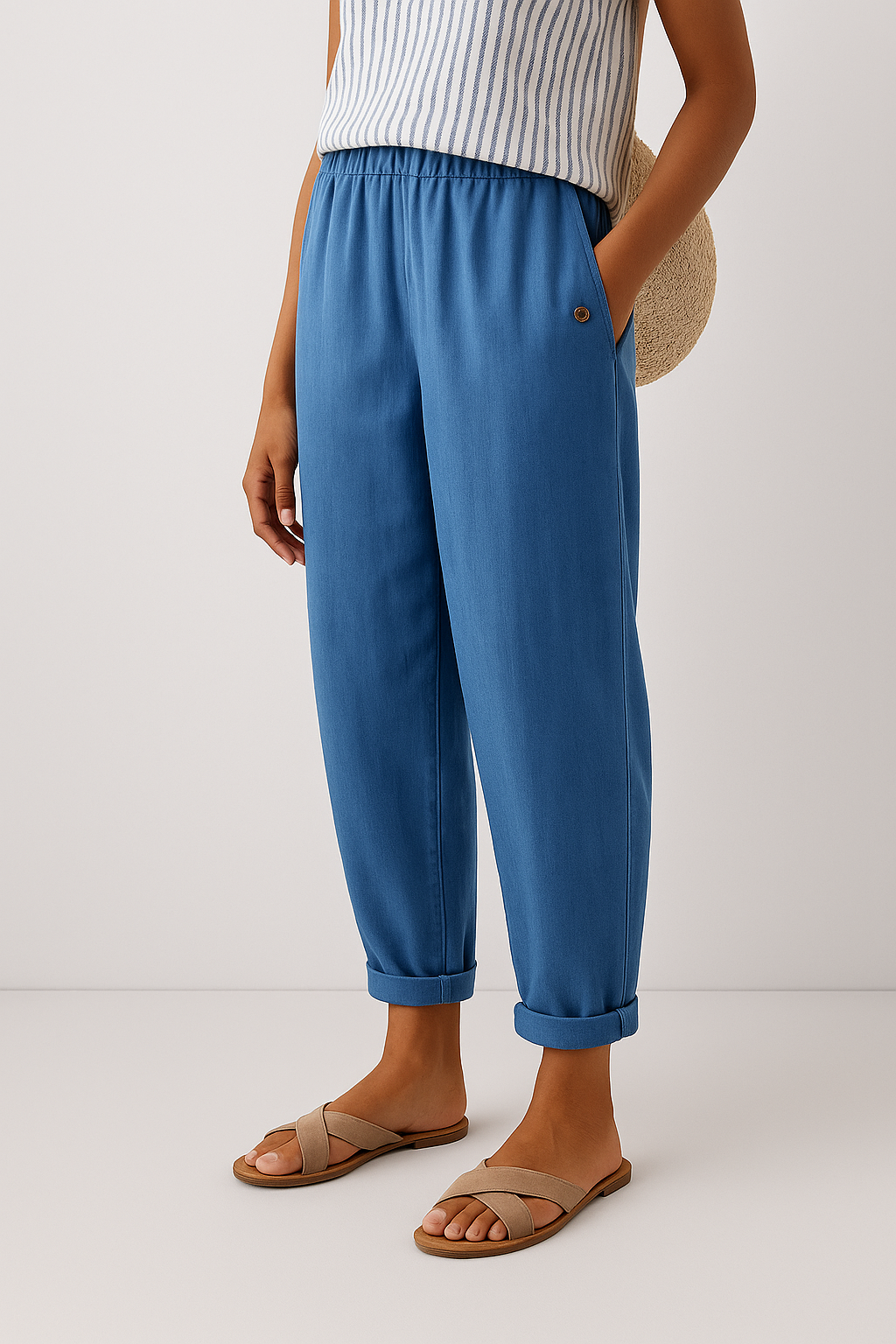 Mia | Elasticated Waist Tapered Linen Trousers
