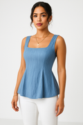 Nina | Square Neck Sleeveless Peplum Flare Hem Tank Top