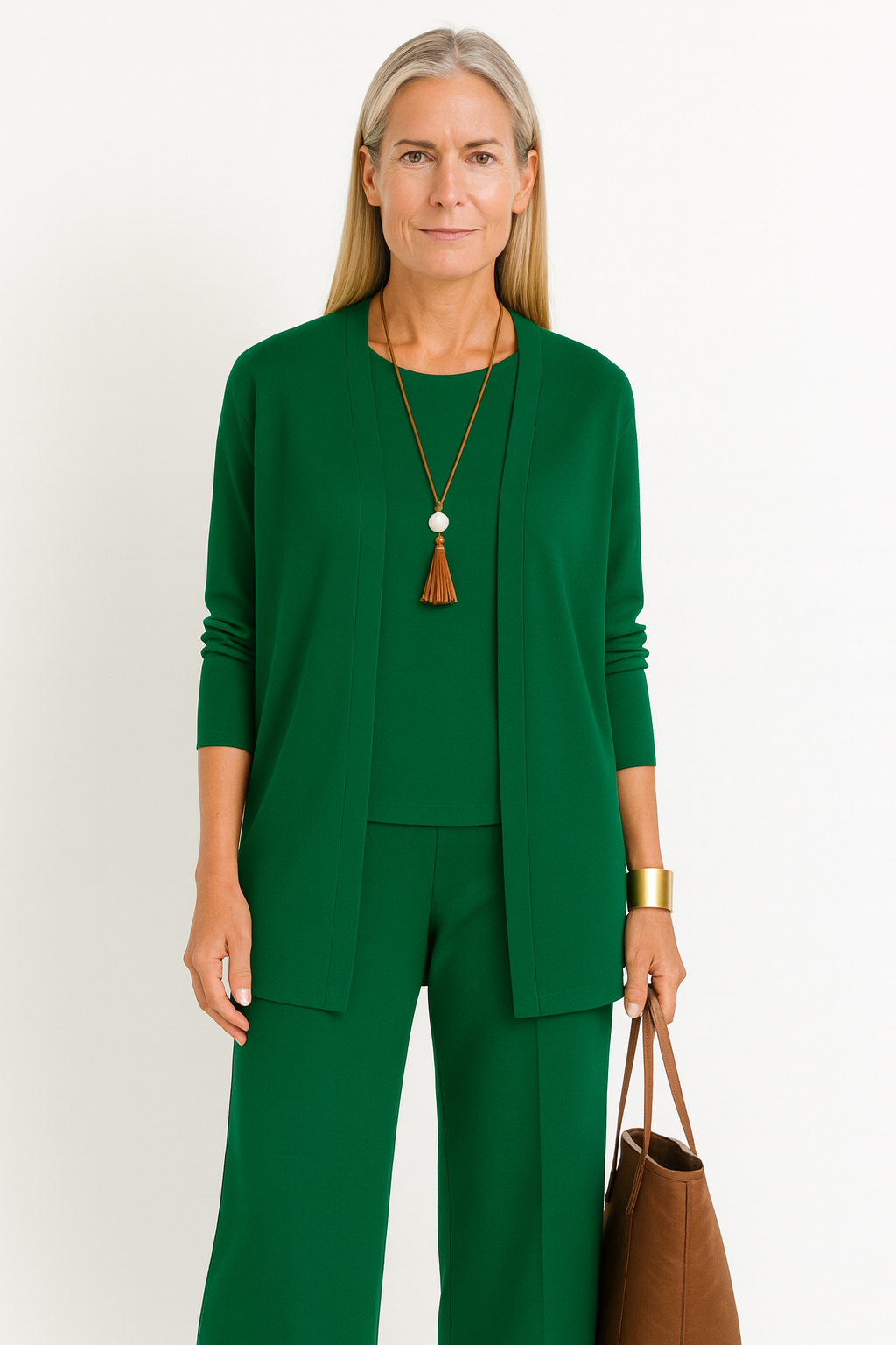 Diana | Open Front Cardigan, Sleeveless Vest & Wide Leg Trouser Three-Piece Set