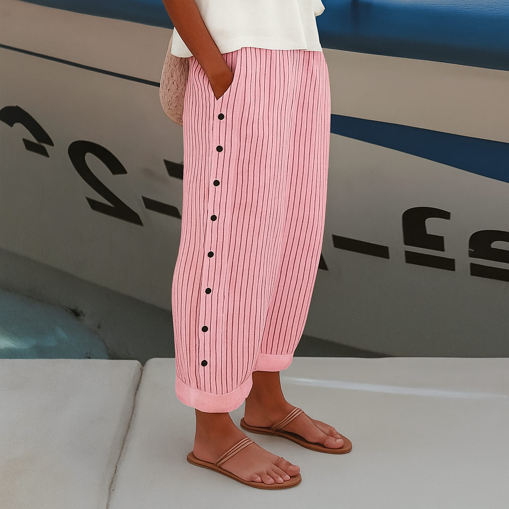 Sailor | Striped Button-Side Cropped Wide-Leg Trousers