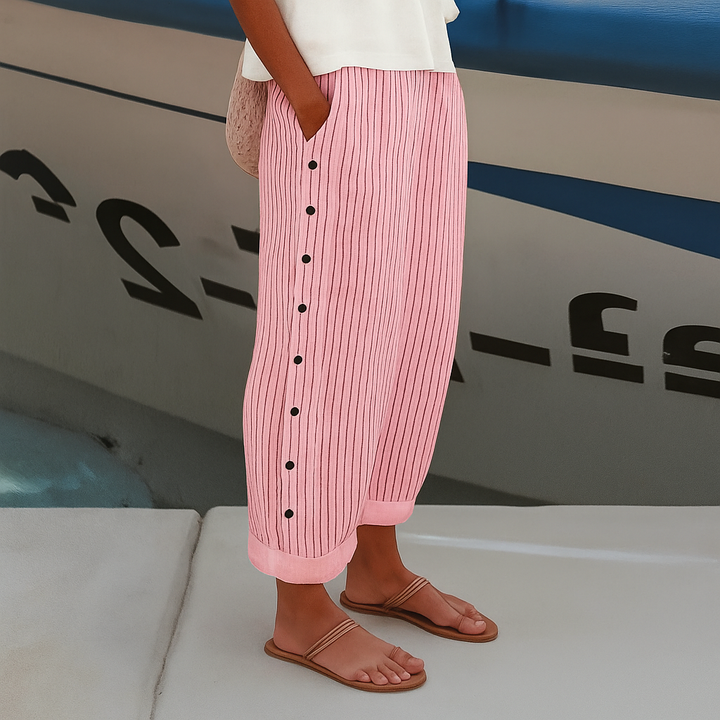 Sailor | Striped Button-Side Cropped Wide-Leg Trousers