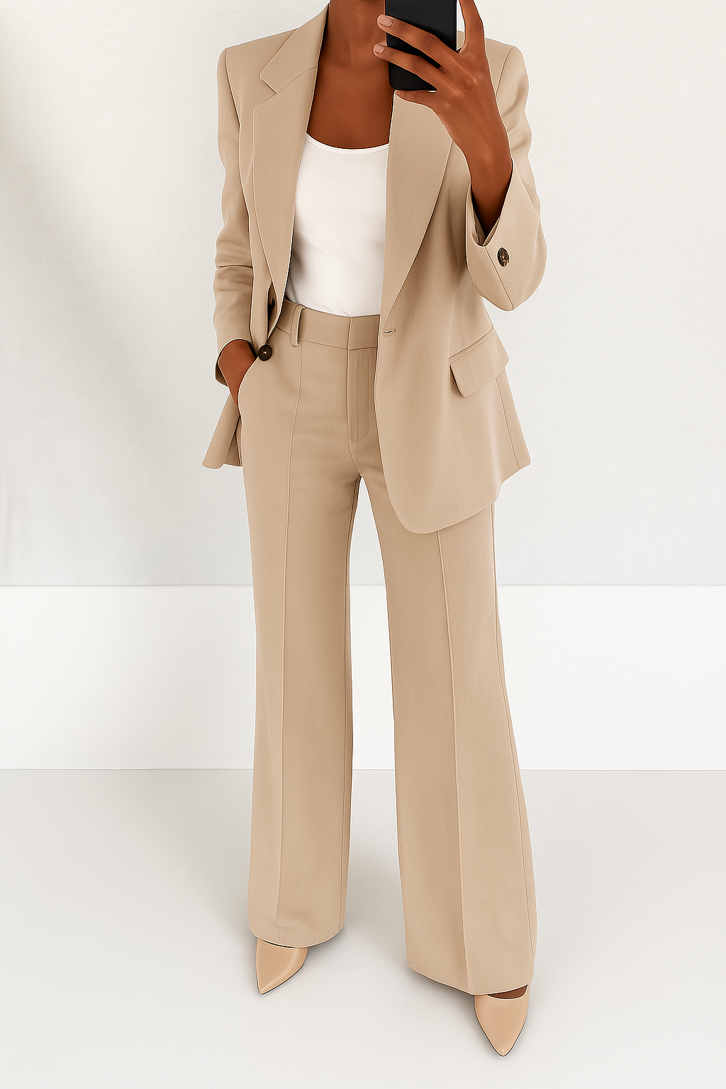 Aurore | Tailored Single-Button Blazer & Wide-Leg Trousers Set