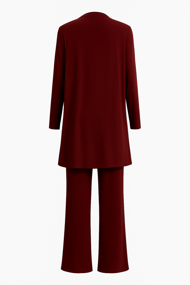 Diana | Open Front Cardigan, Sleeveless Vest & Wide Leg Trouser Three-Piece Set